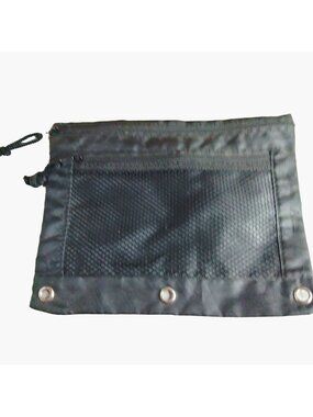 Staples Pencil Case Black Nylon Zippered Utility Pouch 2 Compartment Grommets